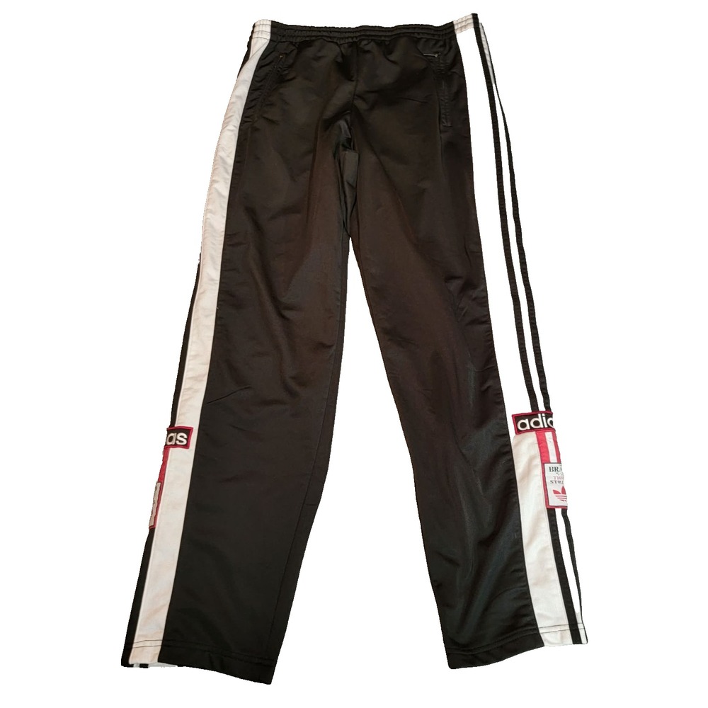 Adidas Adibreak Pants Mens Med. Black w/Red Logo Snap Track Tear Away Basketball